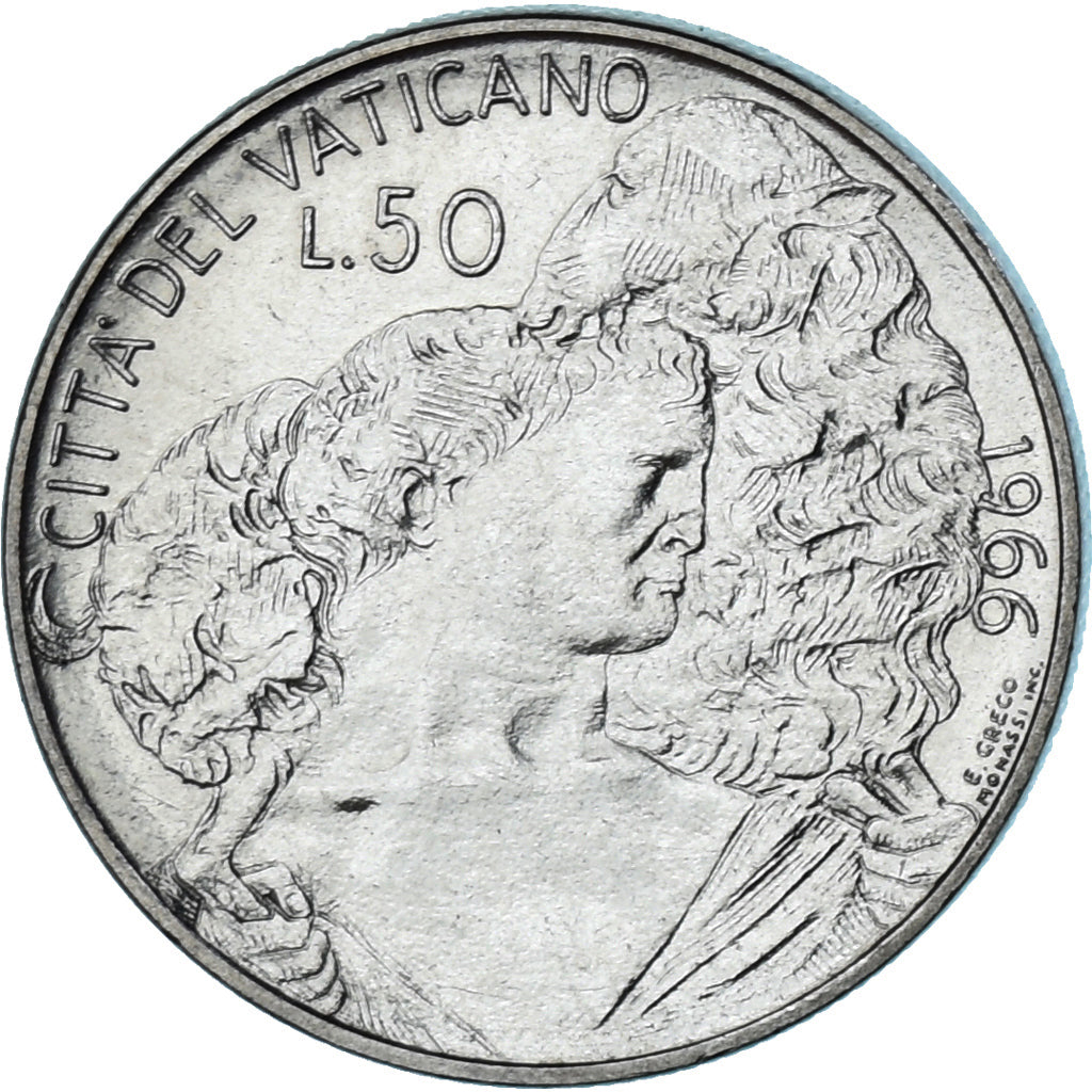 Moneta, CITTÀ DEL VATICANO, Paul VI, 50 Lire, 1966, SPL, Acciaio inossidabile