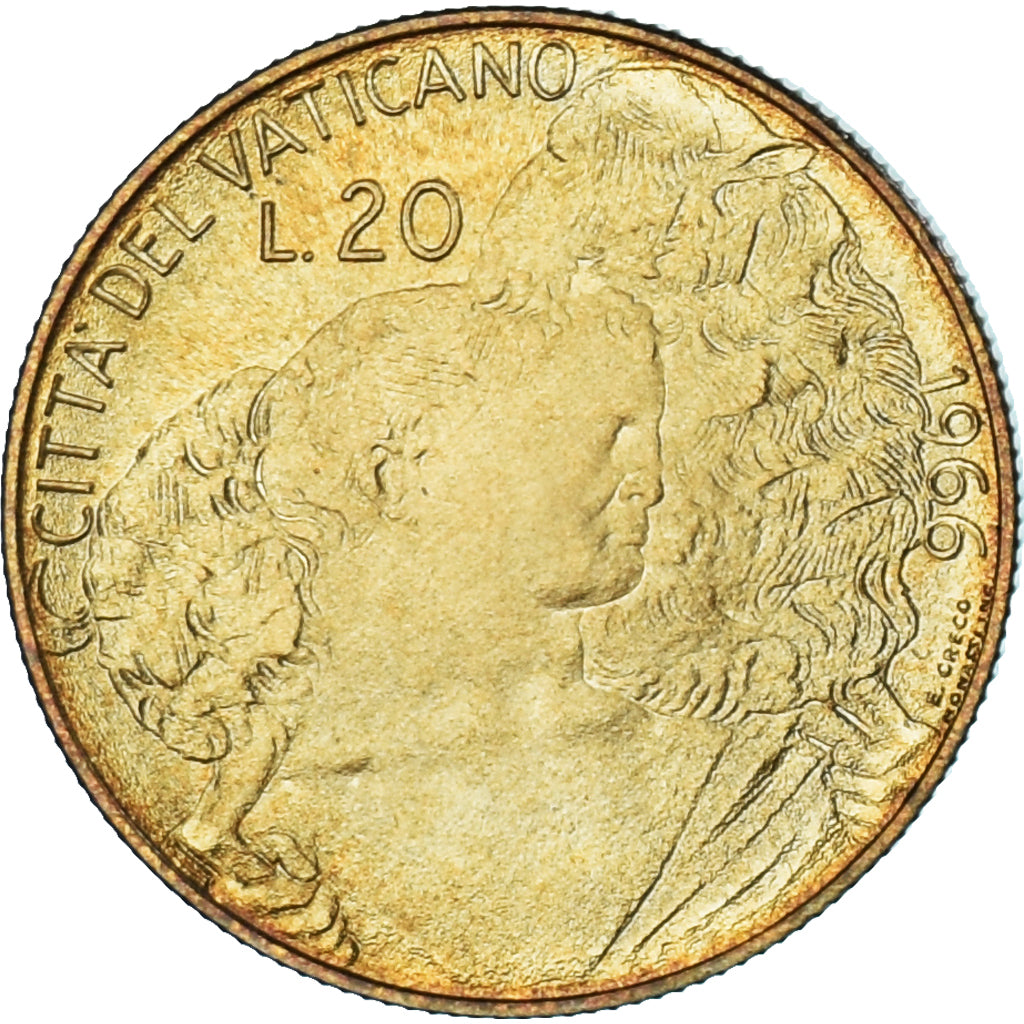 Coin, VATICAN CITY, Paul VI, 20 Lire, 1966, MS(63), Aluminum-Bronze, KM:88