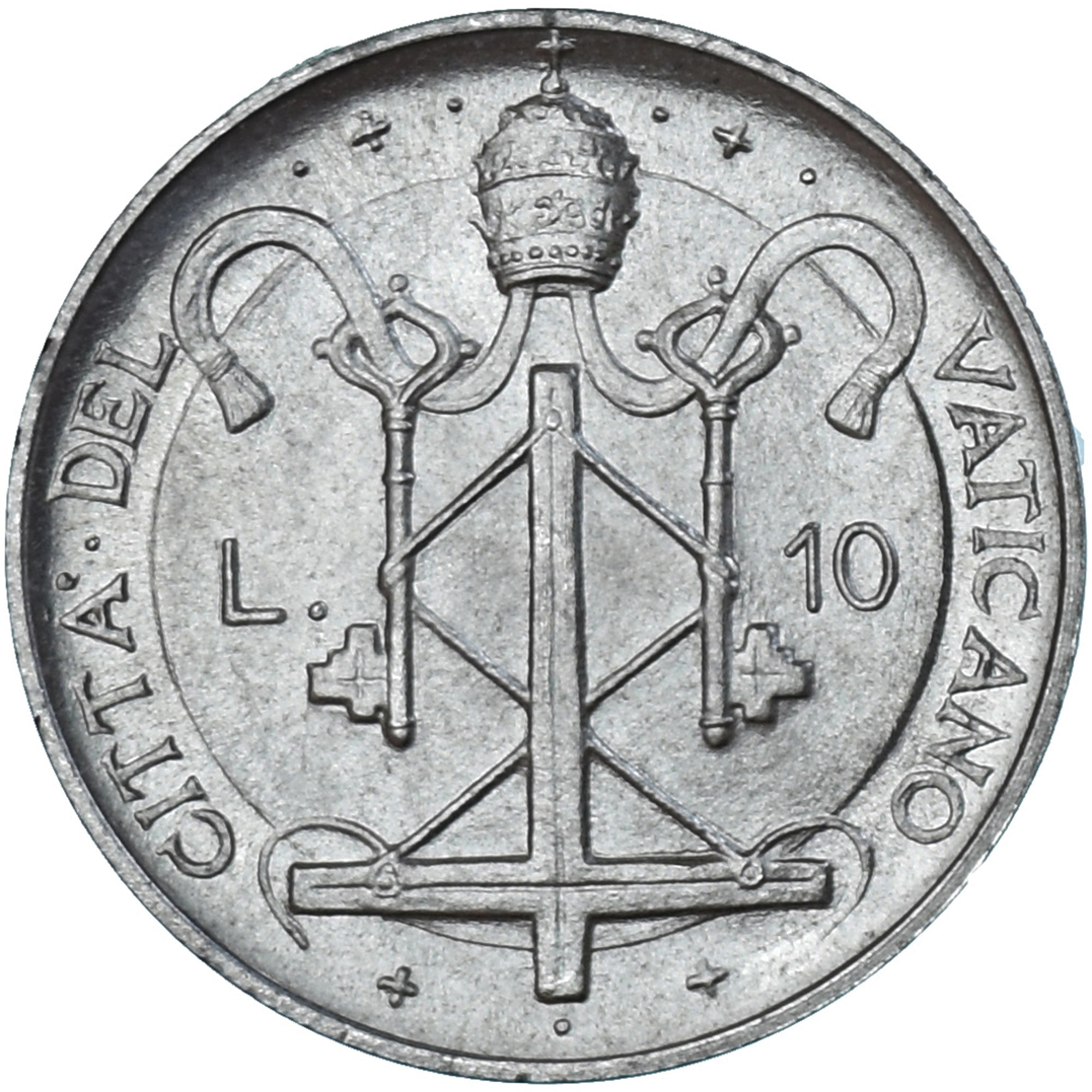 Moneda, CIUDAD DEL VATICANO, Paul VI, 10 Lire, 1967, SC, Aluminio, KM:95