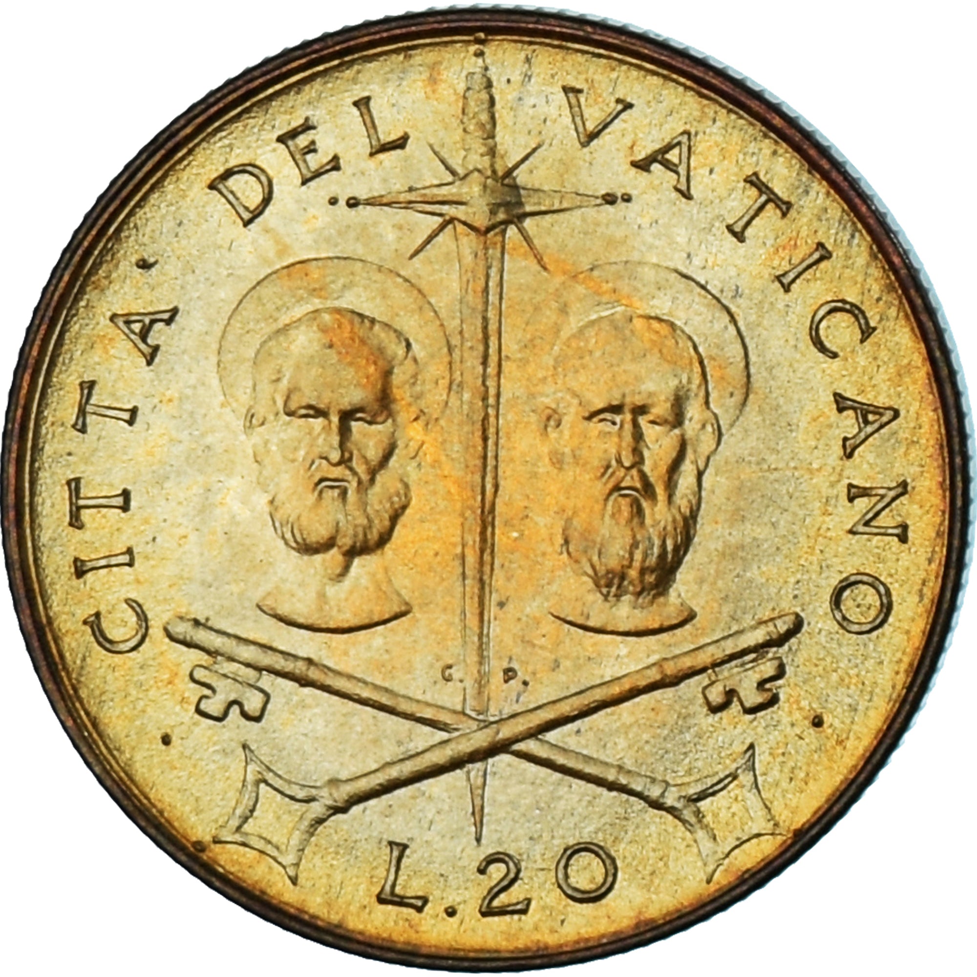 Moneda, CIUDAD DEL VATICANO, Paul VI, 20 Lire, 1967, SC, Aluminio - bronce
