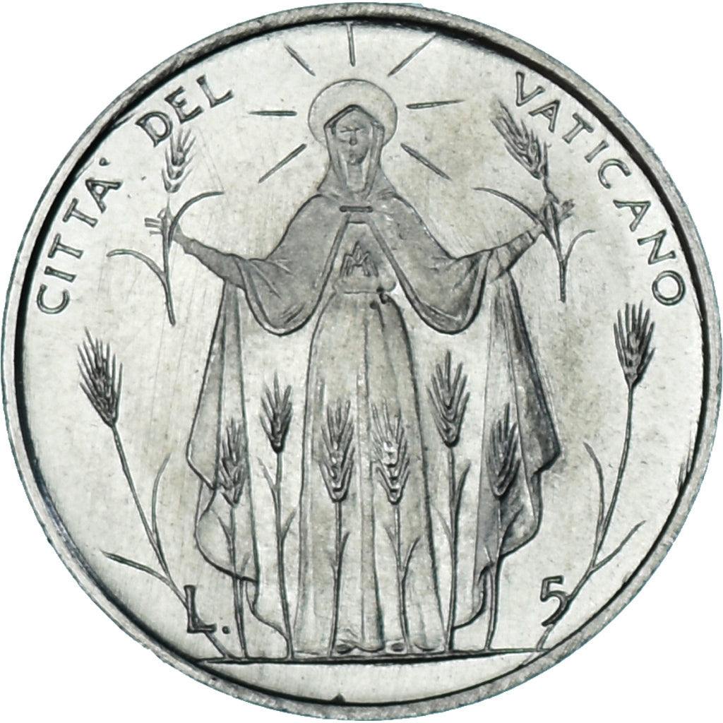 Moeda, CIDADE DO VATICANO, Paul VI, 5 Lire, 1968, Roma, MS(63), Alumínio