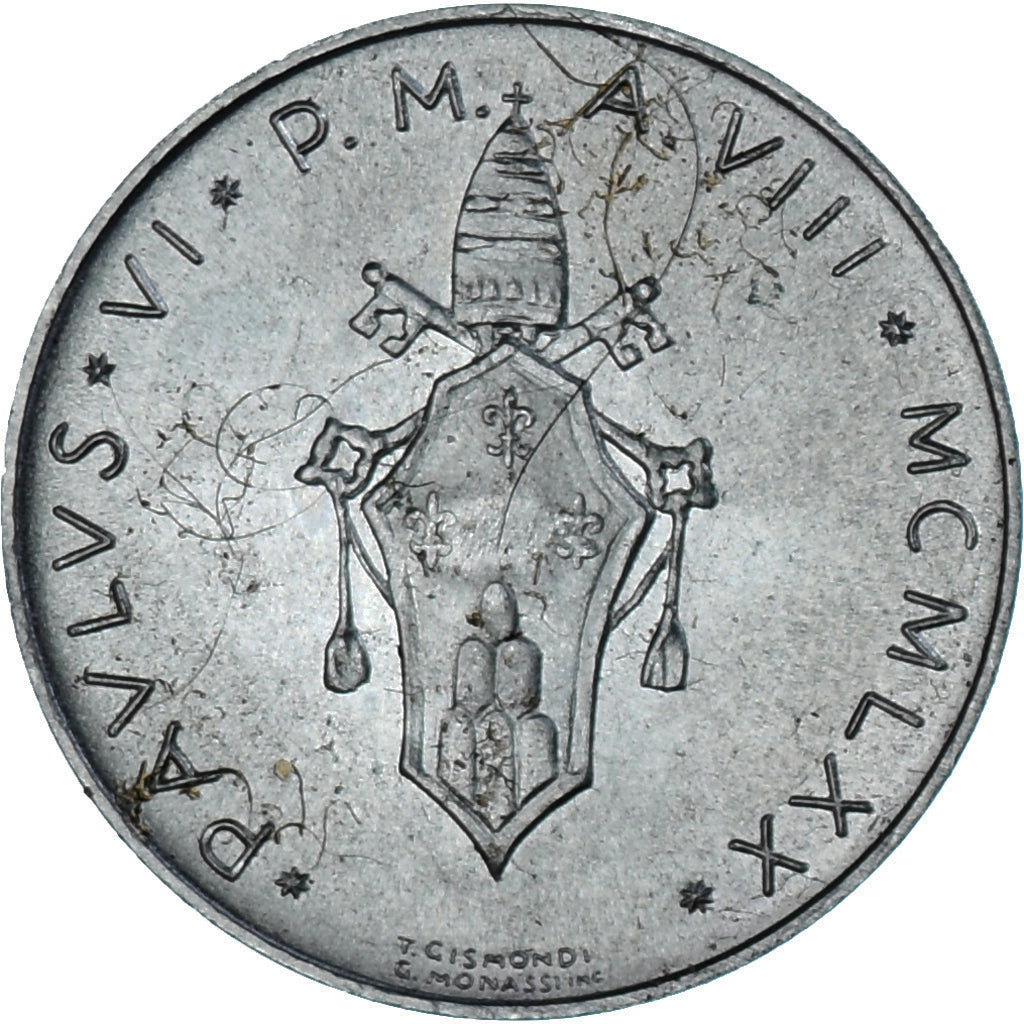 Moeda, CIDADE DO VATICANO, Paul VI, 10 Lire, 1970, MS(63), Alumínio, KM:119