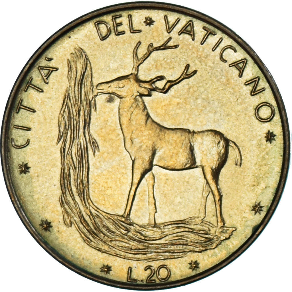Moeda, CIDADE DO VATICANO, Paul VI, 20 Lire, 1970, MS(63), Alumínio-Bronze