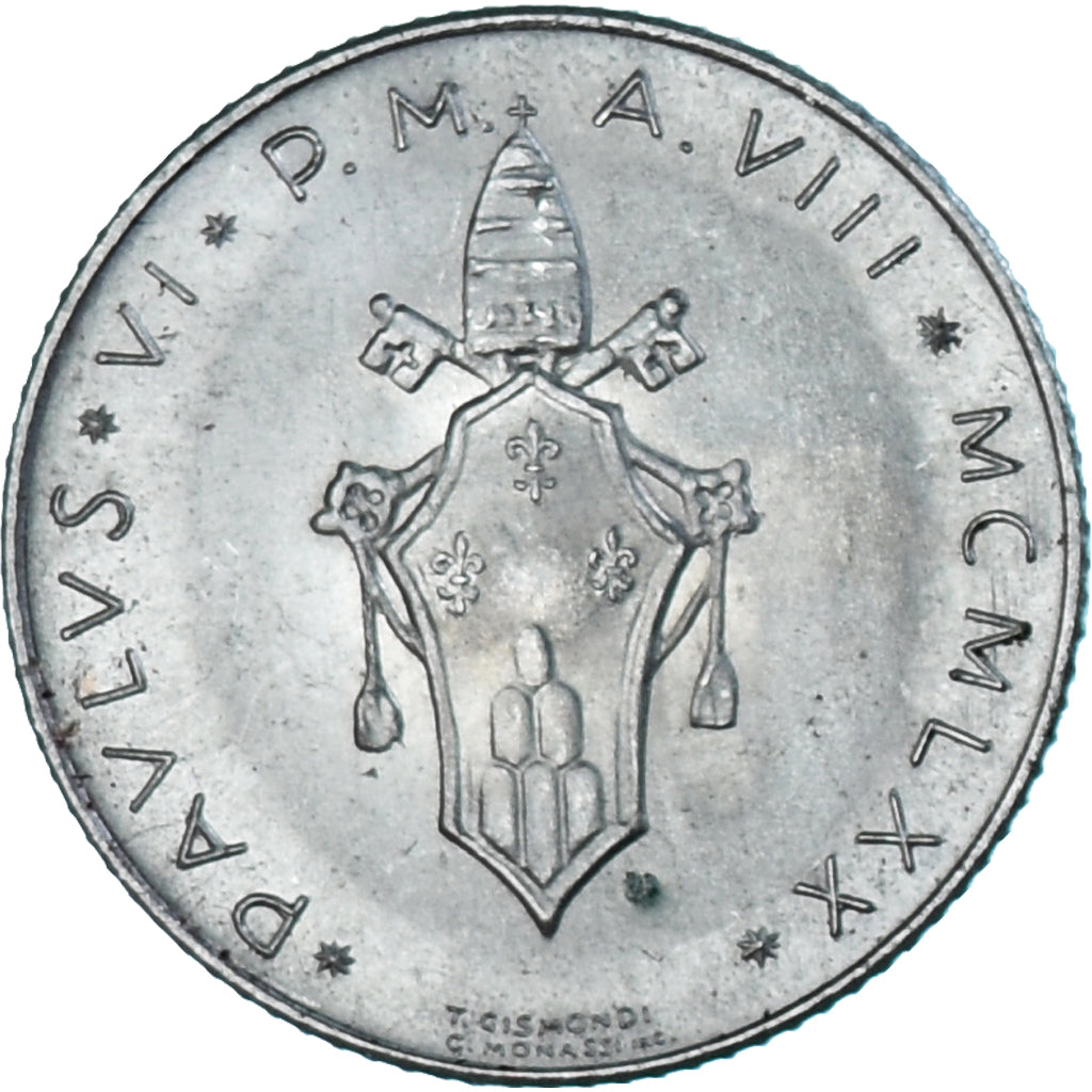 Coin, VATICAN CITY, Paul VI, 2 Lire, 1970, MS(63), Aluminum, KM:117