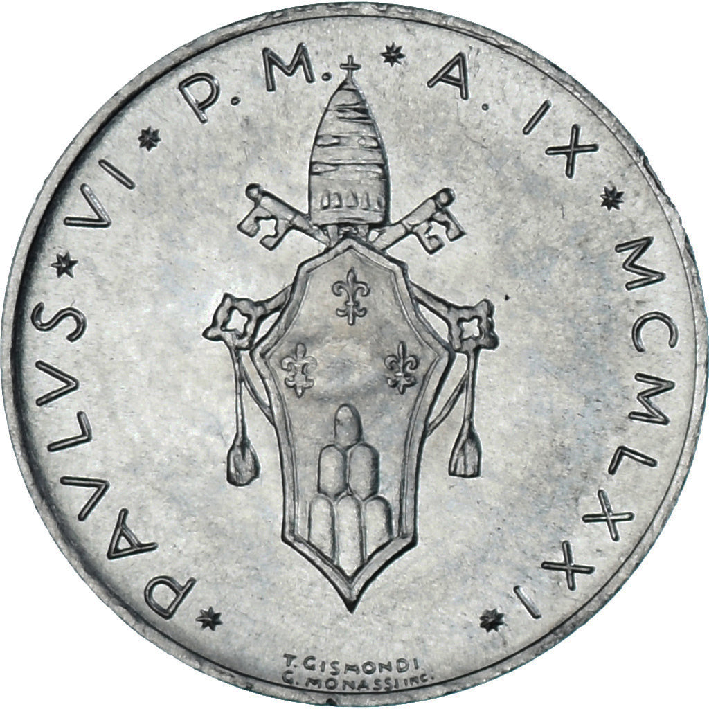 Moeda, CIDADE DO VATICANO, Paul VI, 10 Lire, 1971, MS(63), Alumínio, KM:119