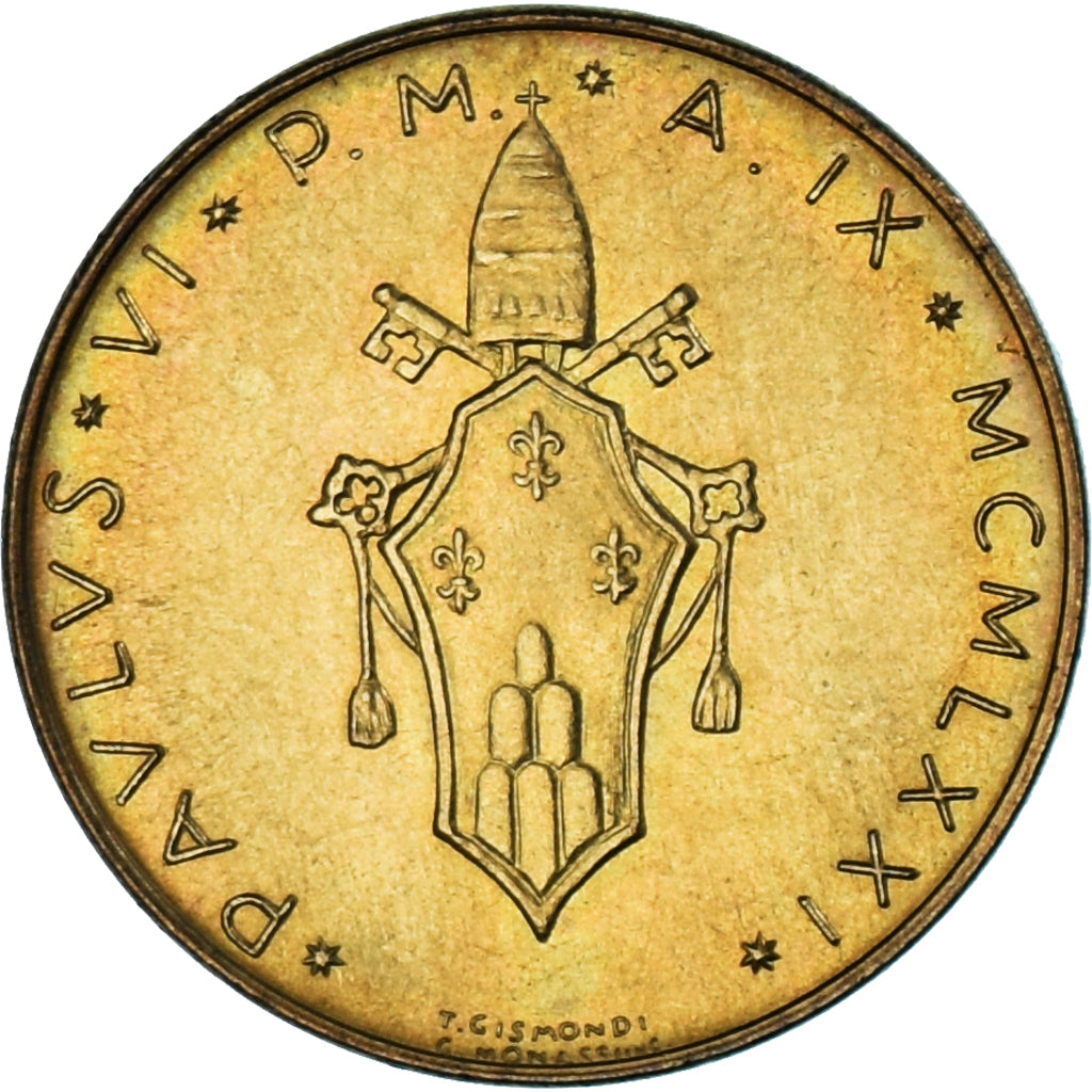 Moneda, CIUDAD DEL VATICANO, Paul VI, 20 Lire, 1971, SC, Aluminio - bronce