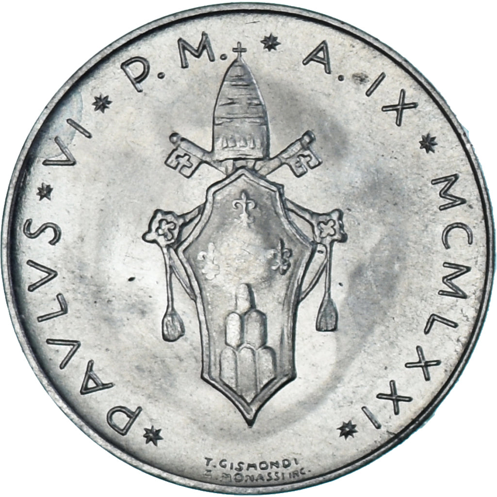 Moneda, CIUDAD DEL VATICANO, Paul VI, 5 Lire, 1971, Roma, SC, Aluminio, KM:118