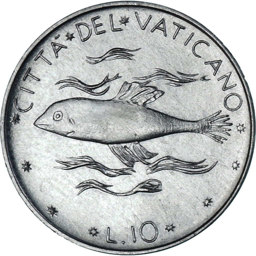 Moneda, CIUDAD DEL VATICANO, Paul VI, 10 Lire, 1972, SC, Aluminio, KM:119