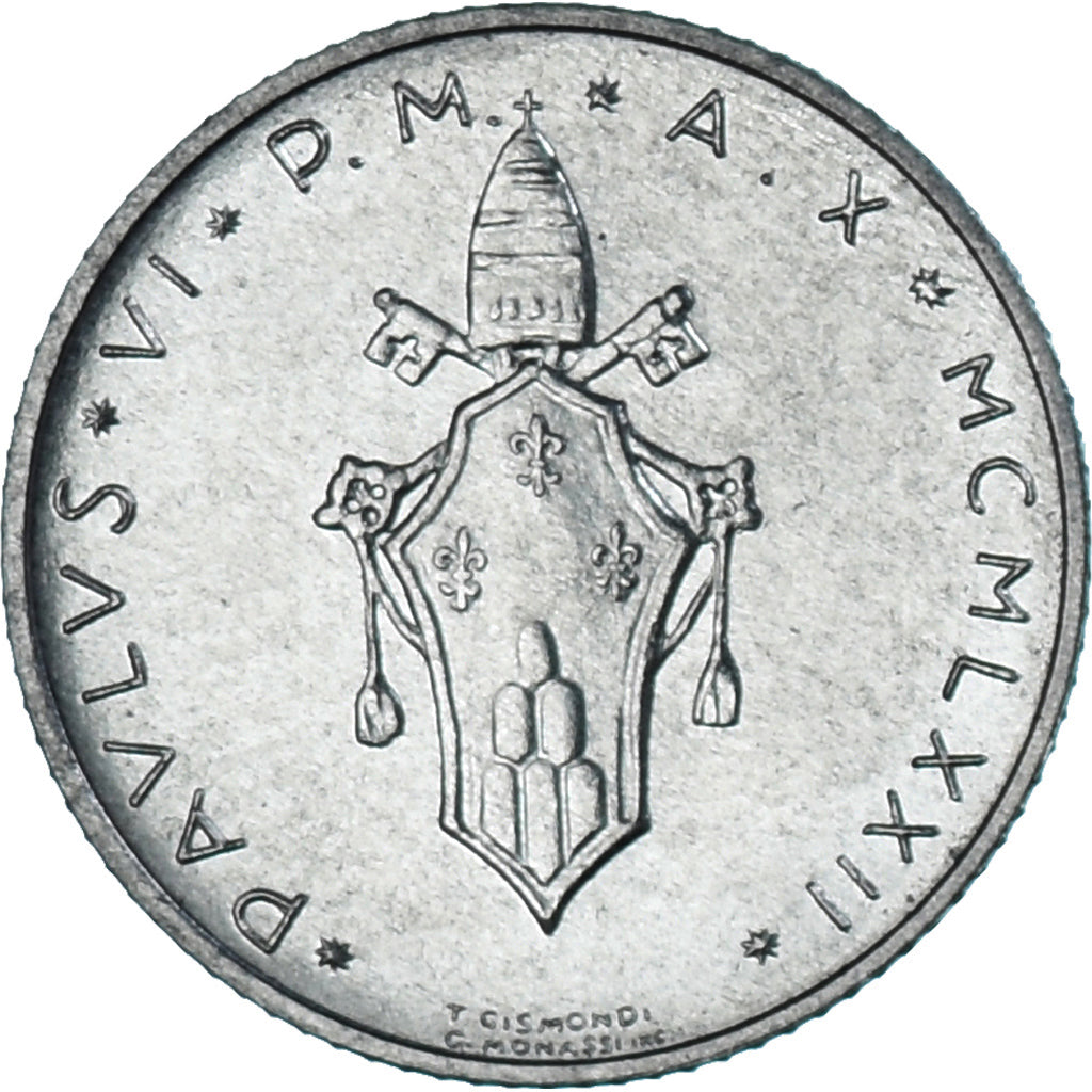 Moneda, CIUDAD DEL VATICANO, Paul VI, 2 Lire, 1972, SC, Aluminio, KM:117