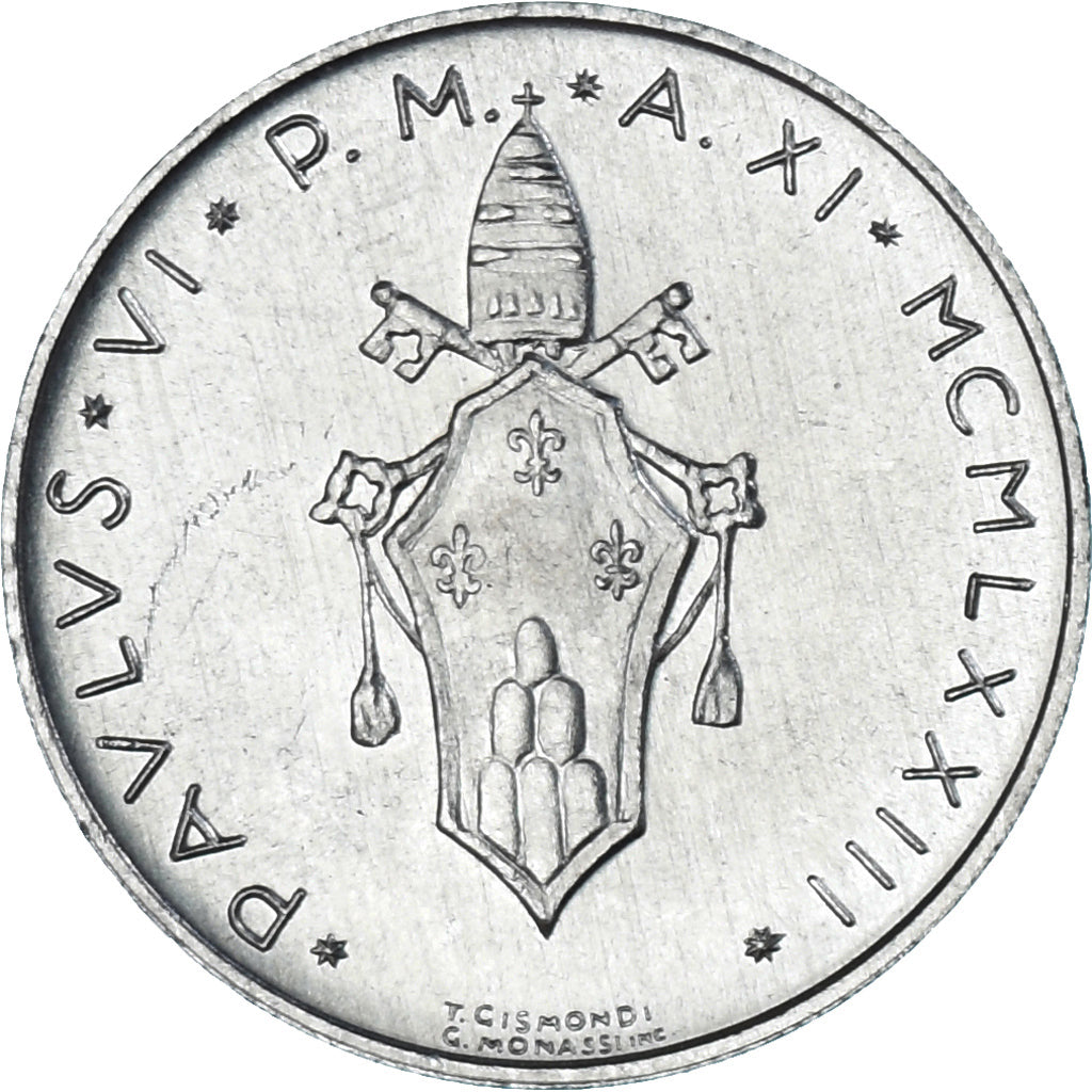 Moneda, CIUDAD DEL VATICANO, Paul VI, 10 Lire, 1973, SC, Aluminio, KM:119