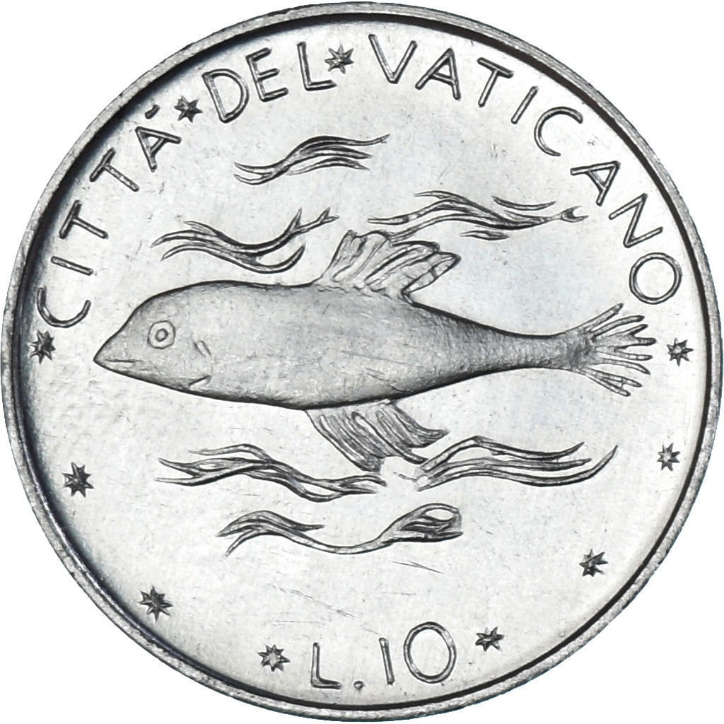 Moneda, CIUDAD DEL VATICANO, Paul VI, 10 Lire, 1973, SC, Aluminio, KM:119
