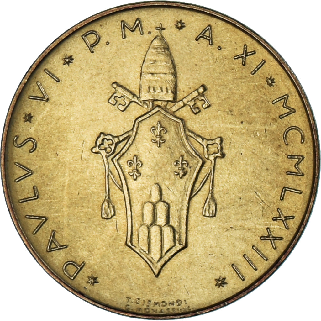 Moneda, CIUDAD DEL VATICANO, Paul VI, 20 Lire, 1973, FDC, Aluminio - bronce
