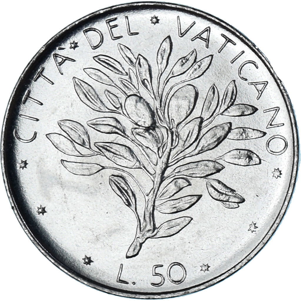 Moneda, CIUDAD DEL VATICANO, Paul VI, 50 Lire, 1975, SC, Acero inoxidable