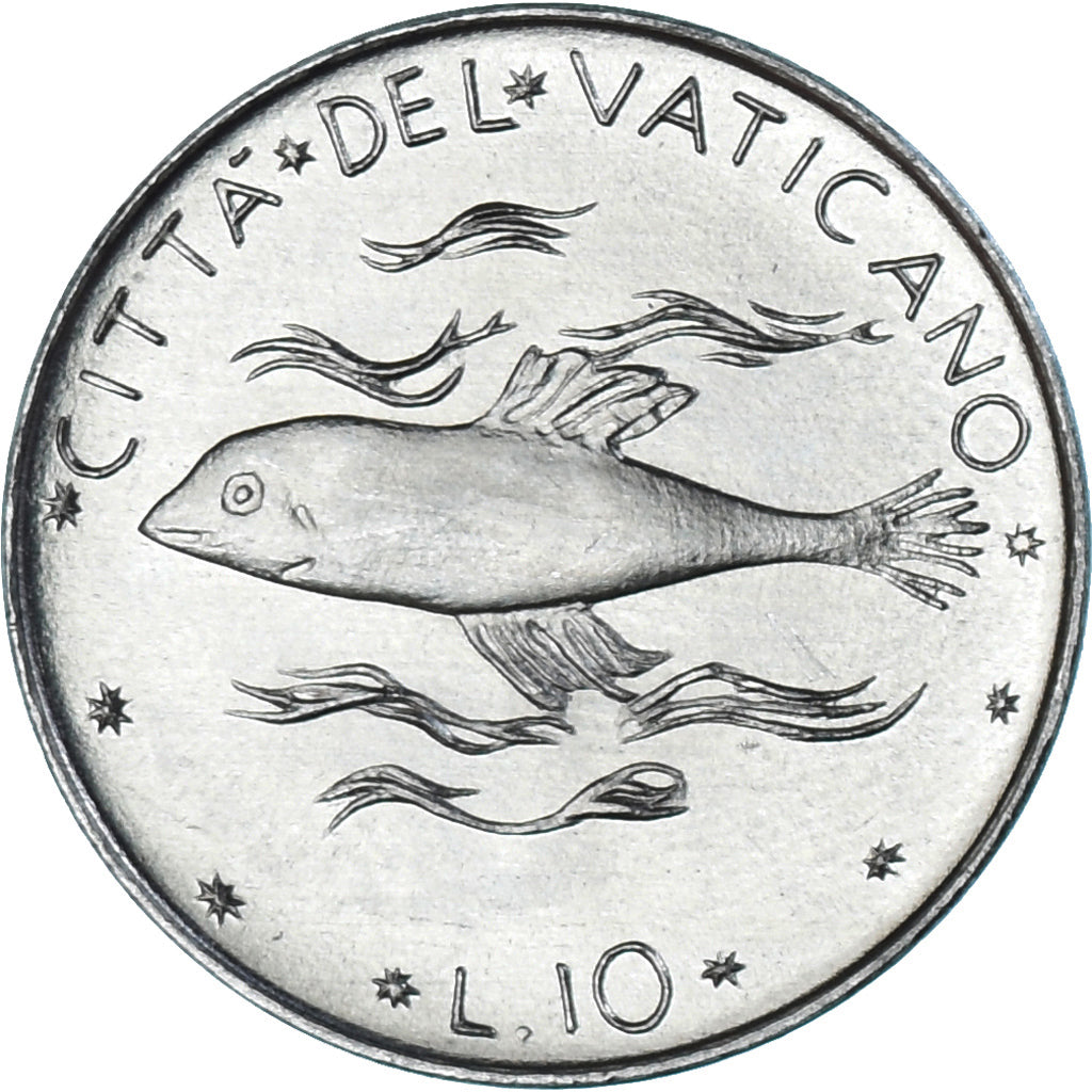 Moneda, CIUDAD DEL VATICANO, Paul VI, 10 Lire, 1975, SC, Aluminio, KM:119