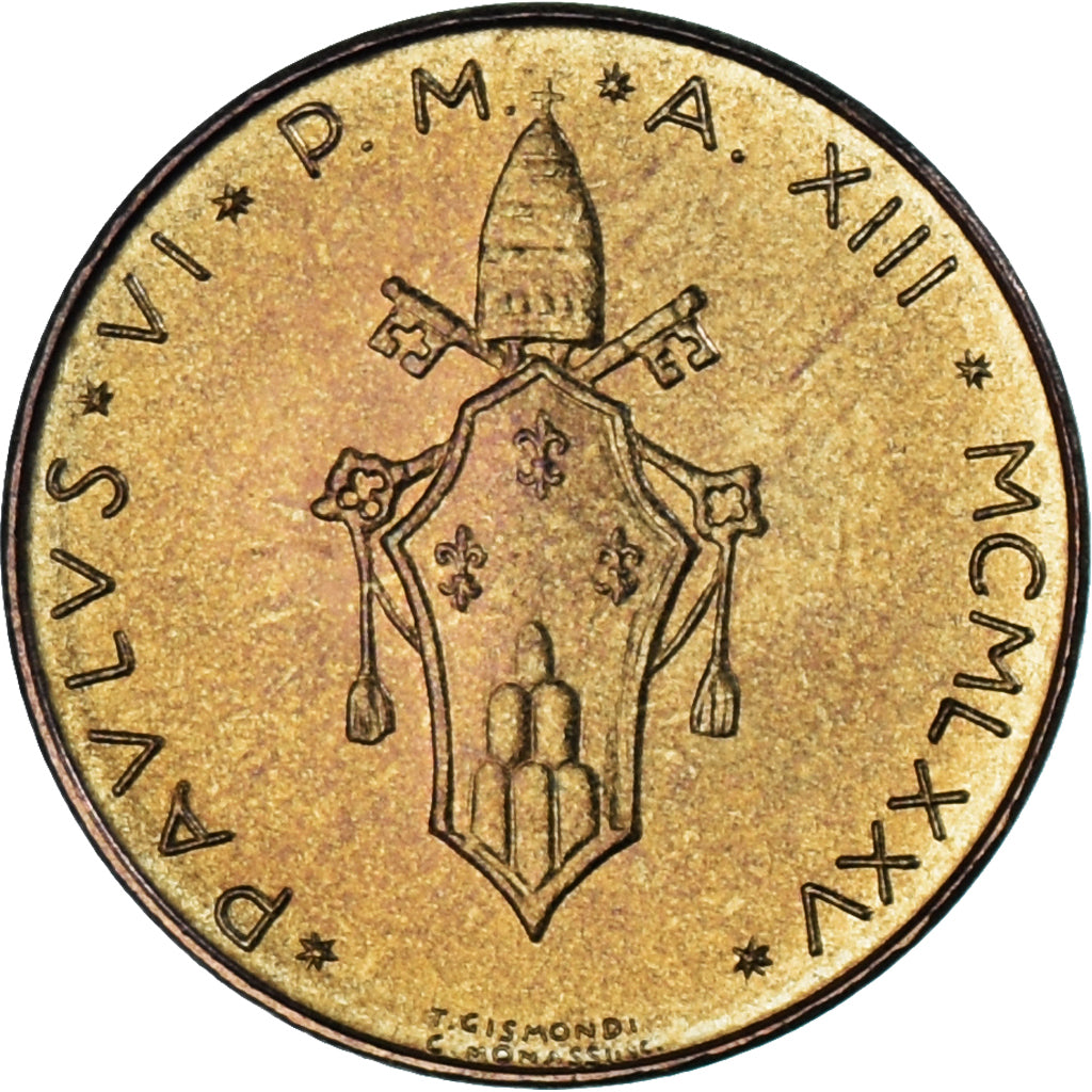 Moneda, CIUDAD DEL VATICANO, Paul VI, 20 Lire, 1975, SC, Aluminio - bronce
