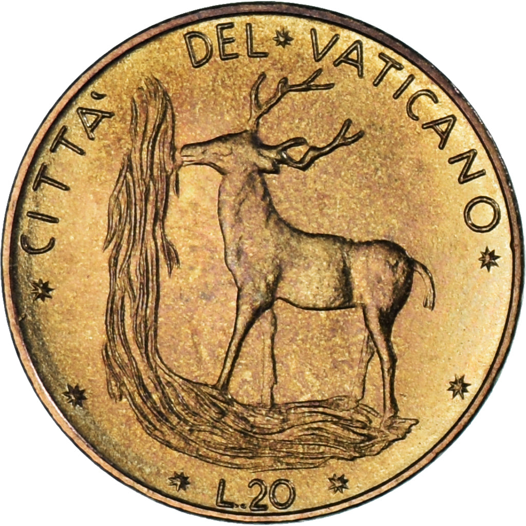 Moneda, CIUDAD DEL VATICANO, Paul VI, 20 Lire, 1975, SC, Aluminio - bronce