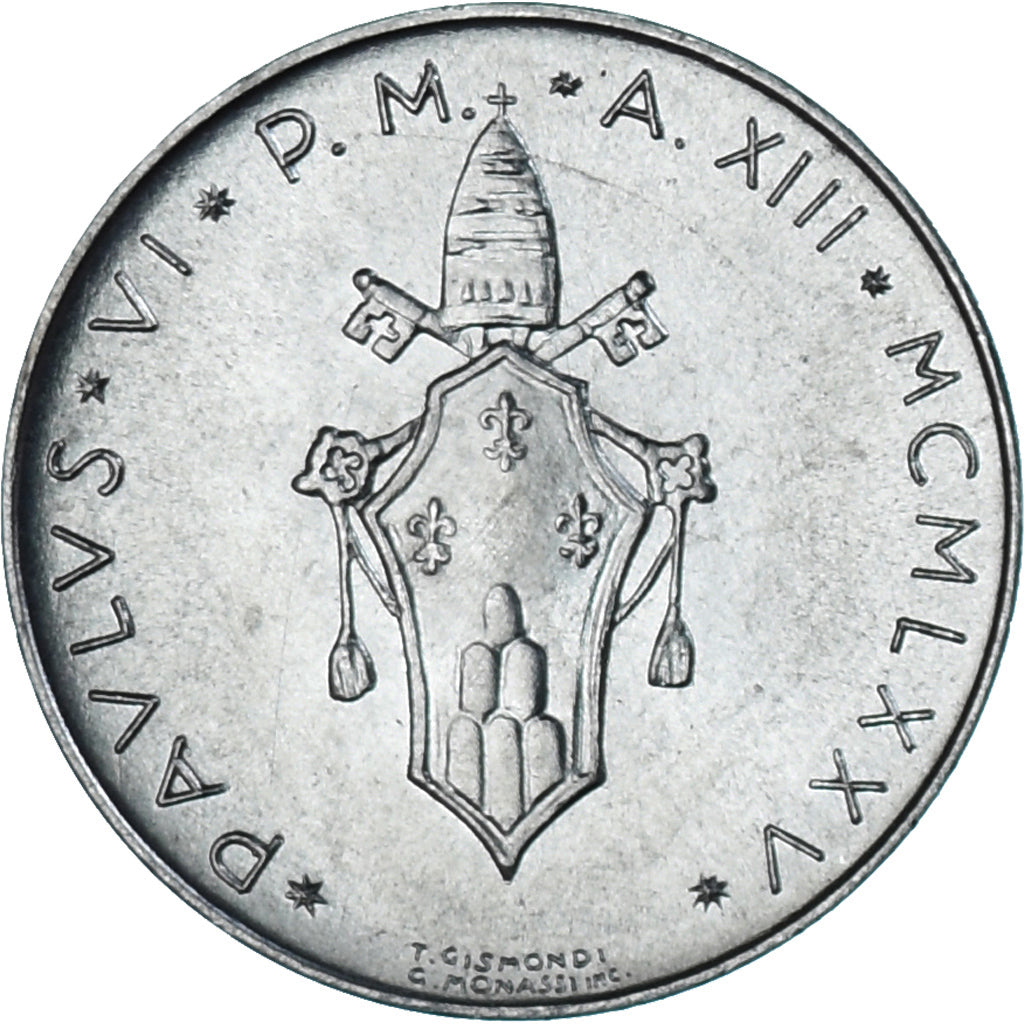 Moneda, CIUDAD DEL VATICANO, Paul VI, 5 Lire, 1975, Roma, SC, Aluminio, KM:118