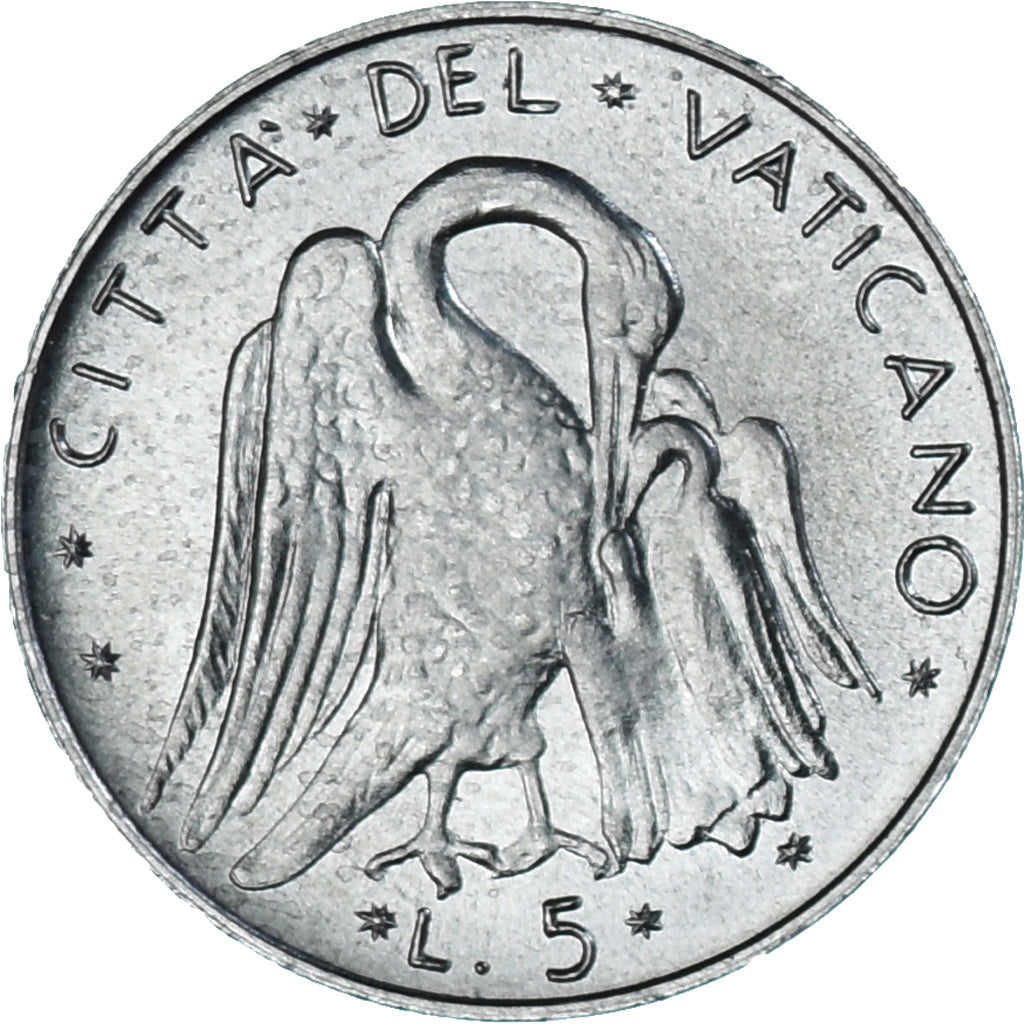 Moneda, CIUDAD DEL VATICANO, Paul VI, 5 Lire, 1975, Roma, SC, Aluminio, KM:118