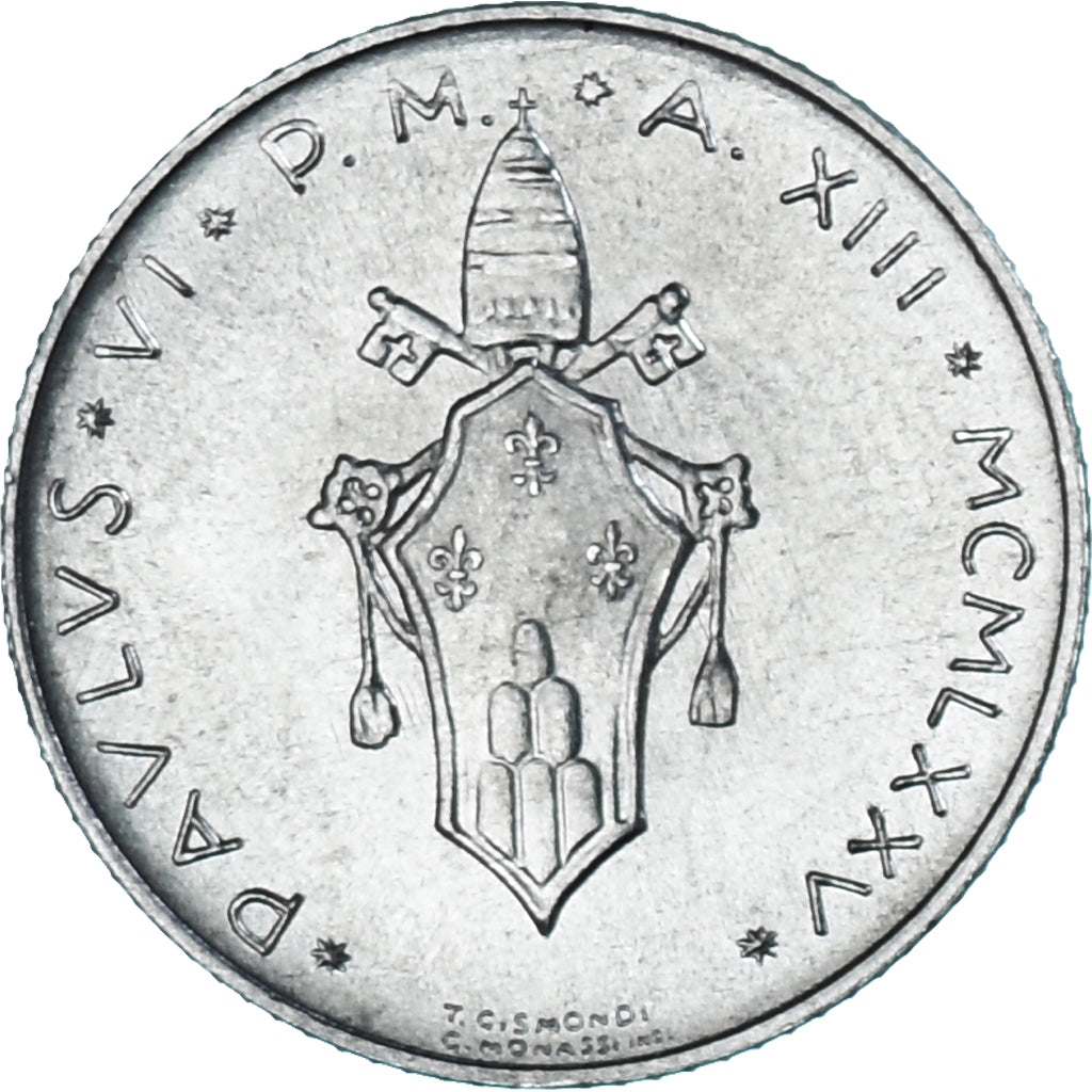 Moneda, CIUDAD DEL VATICANO, Paul VI, 2 Lire, 1975, Roma, SC, Aluminio, KM:117