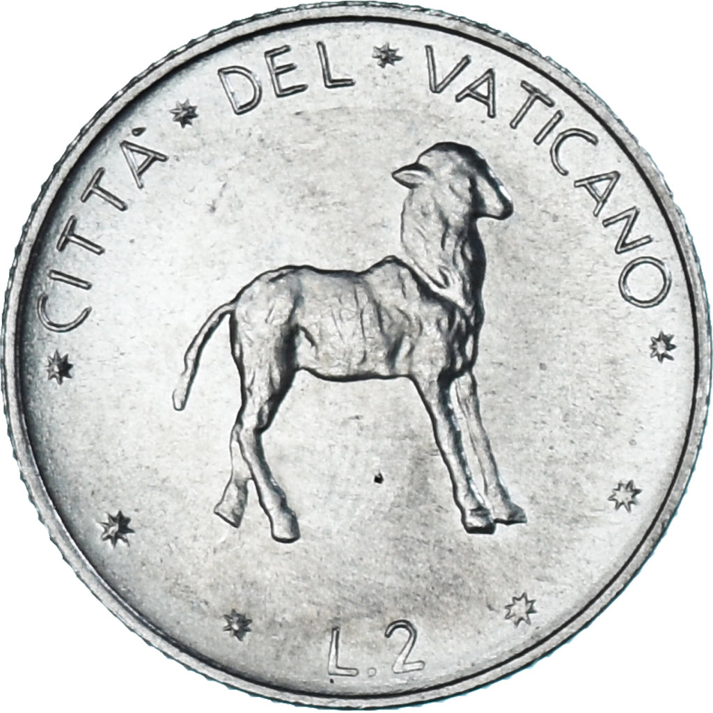 Moneda, CIUDAD DEL VATICANO, Paul VI, 2 Lire, 1975, Roma, SC, Aluminio, KM:117
