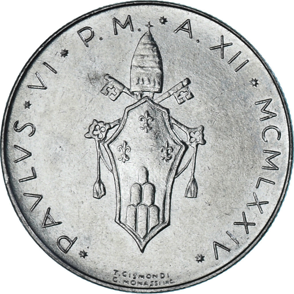 Moneda, CIUDAD DEL VATICANO, Paul VI, 50 Lire, 1974, SC, Acero inoxidable
