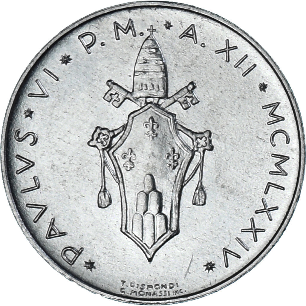 Moneda, CIUDAD DEL VATICANO, Paul VI, 5 Lire, 1974, SC, Aluminio, KM:118