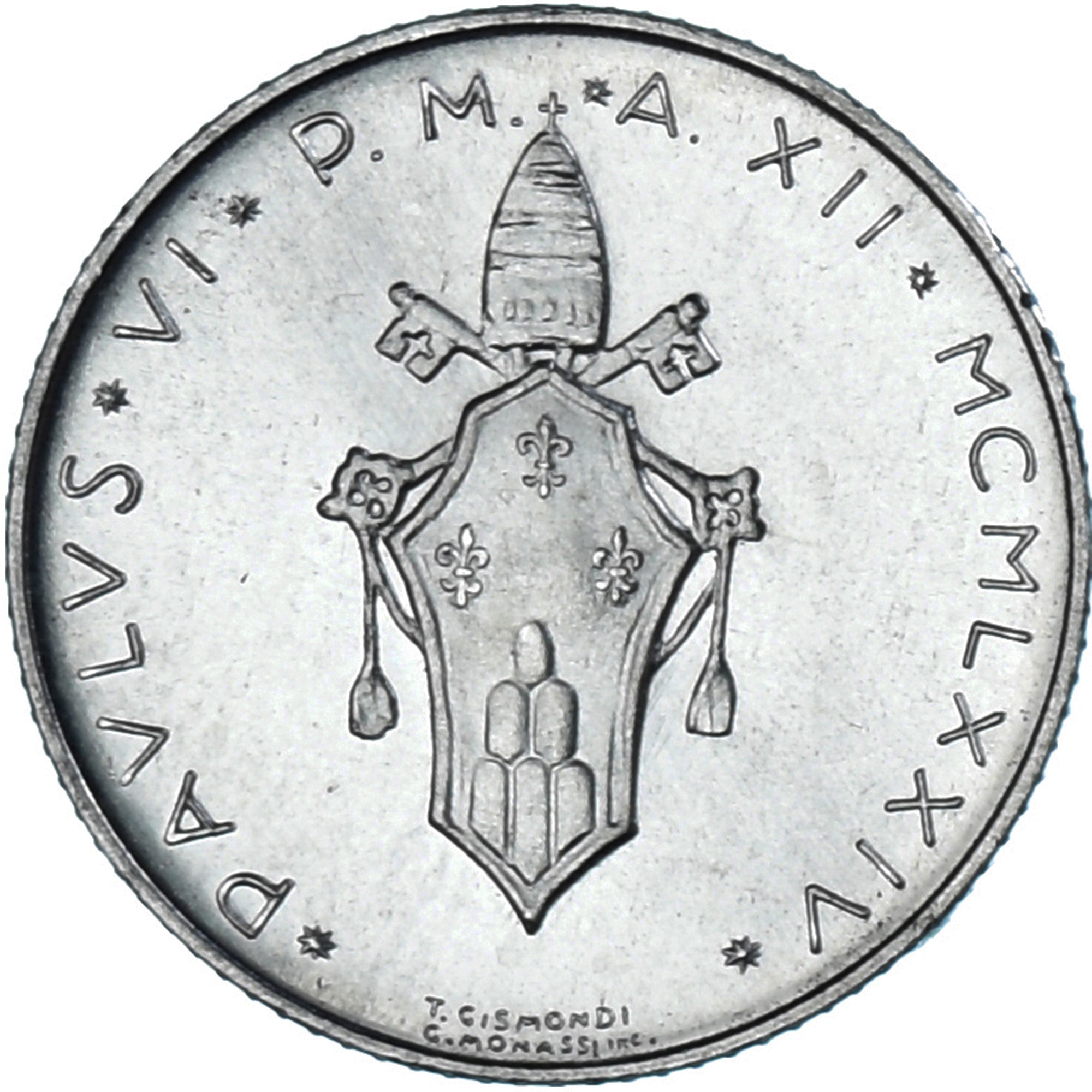 Moneda, CIUDAD DEL VATICANO, Paul VI, 2 Lire, 1974, SC, Aluminio, KM:117