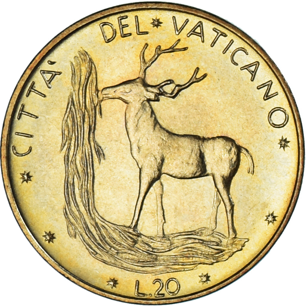 Moneda, CIUDAD DEL VATICANO, Paul VI, 20 Lire, 1974, SC, Aluminio - bronce