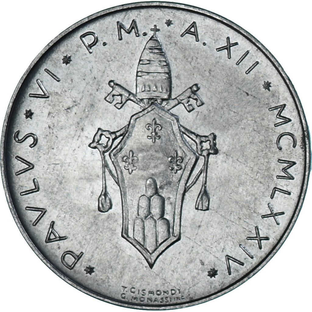 Moneda, CIUDAD DEL VATICANO, Paul VI, 10 Lire, 1974, SC, Aluminio, KM:119