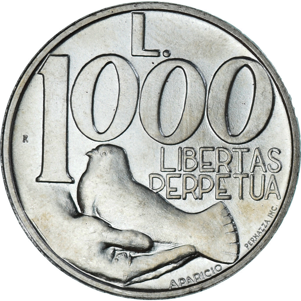 Coin, San Marino, 1000 Lire, 1991, Rome, Eternal freedom, MS(63), Silver, KM:270