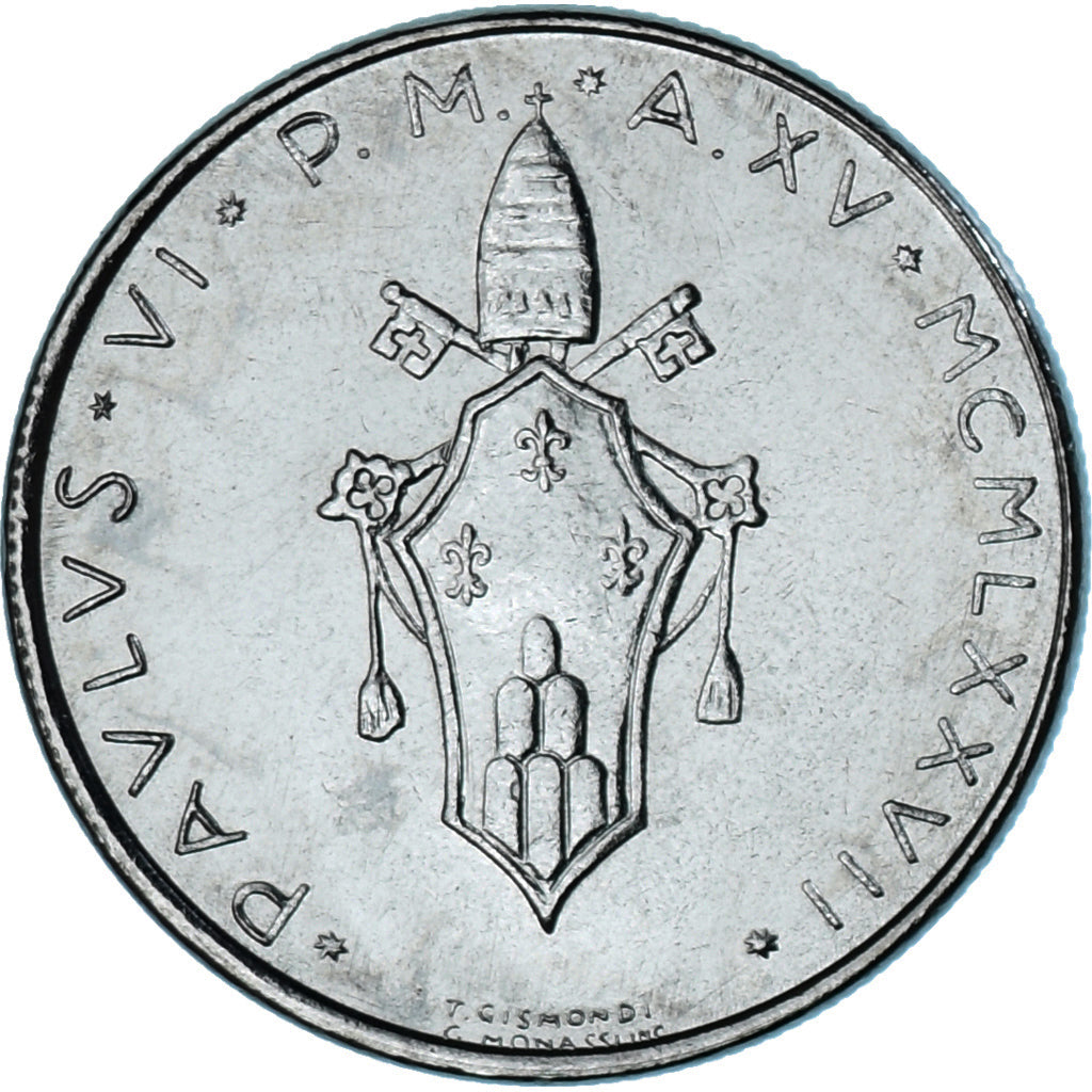 Moneda, CIUDAD DEL VATICANO, Paul VI, 50 Lire, 1977, Roma, SC, Acero inoxidable