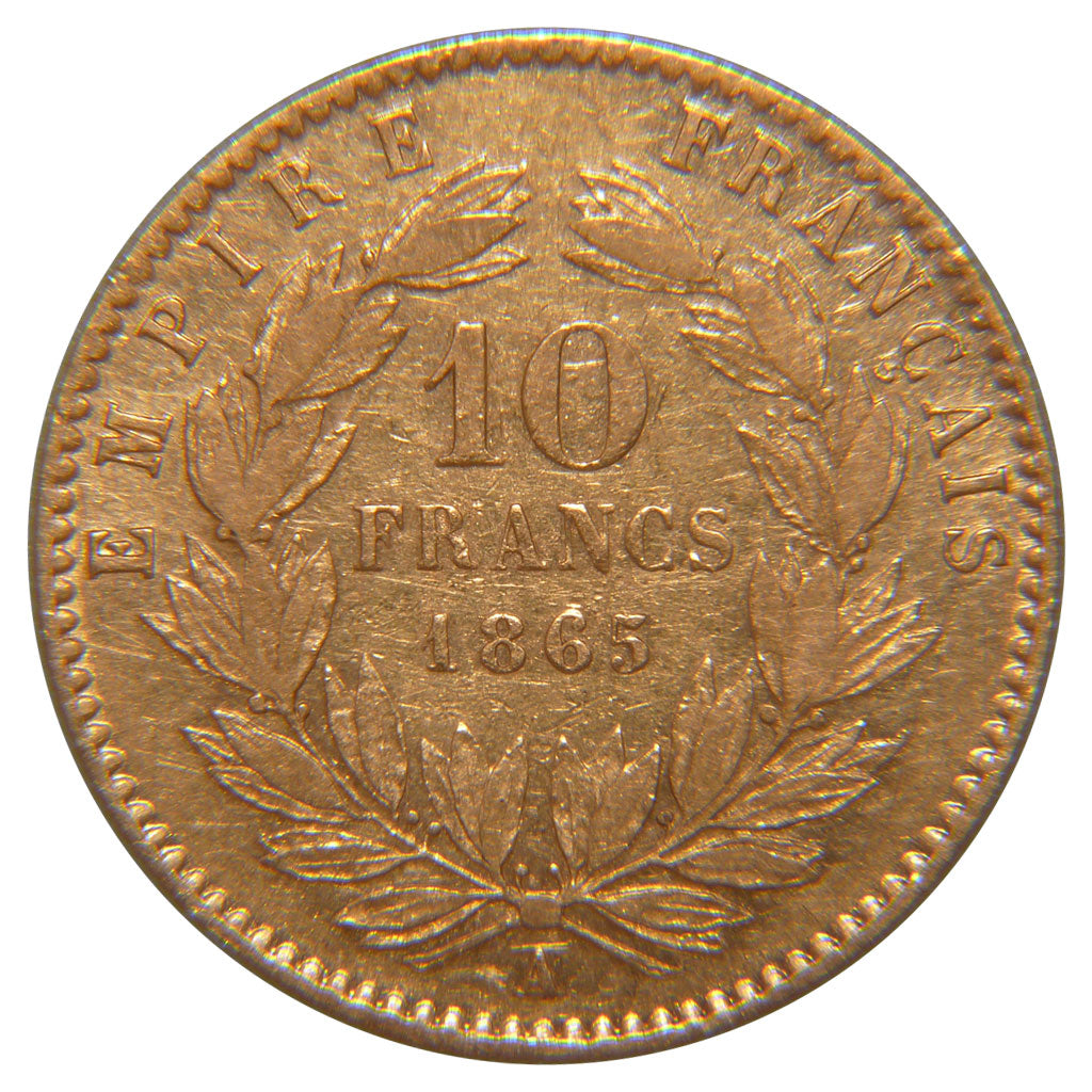 FRANCE, Napoléon III, 10 Francs, 1865, Paris, KM #800.1, EF(40-45), Gold, Gadour