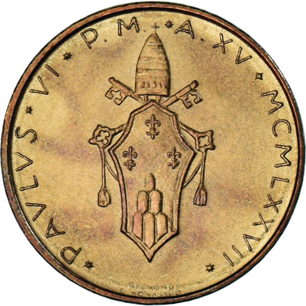 Moneda, CIUDAD DEL VATICANO, Paul VI, 20 Lire, 1977, Roma, SC, Aluminio -