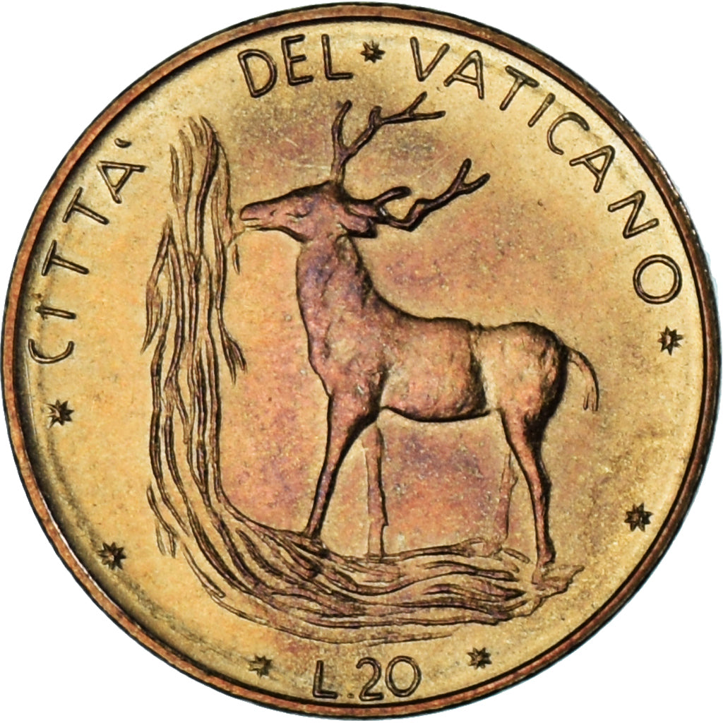 Moneda, CIUDAD DEL VATICANO, Paul VI, 20 Lire, 1977, Roma, SC, Aluminio -