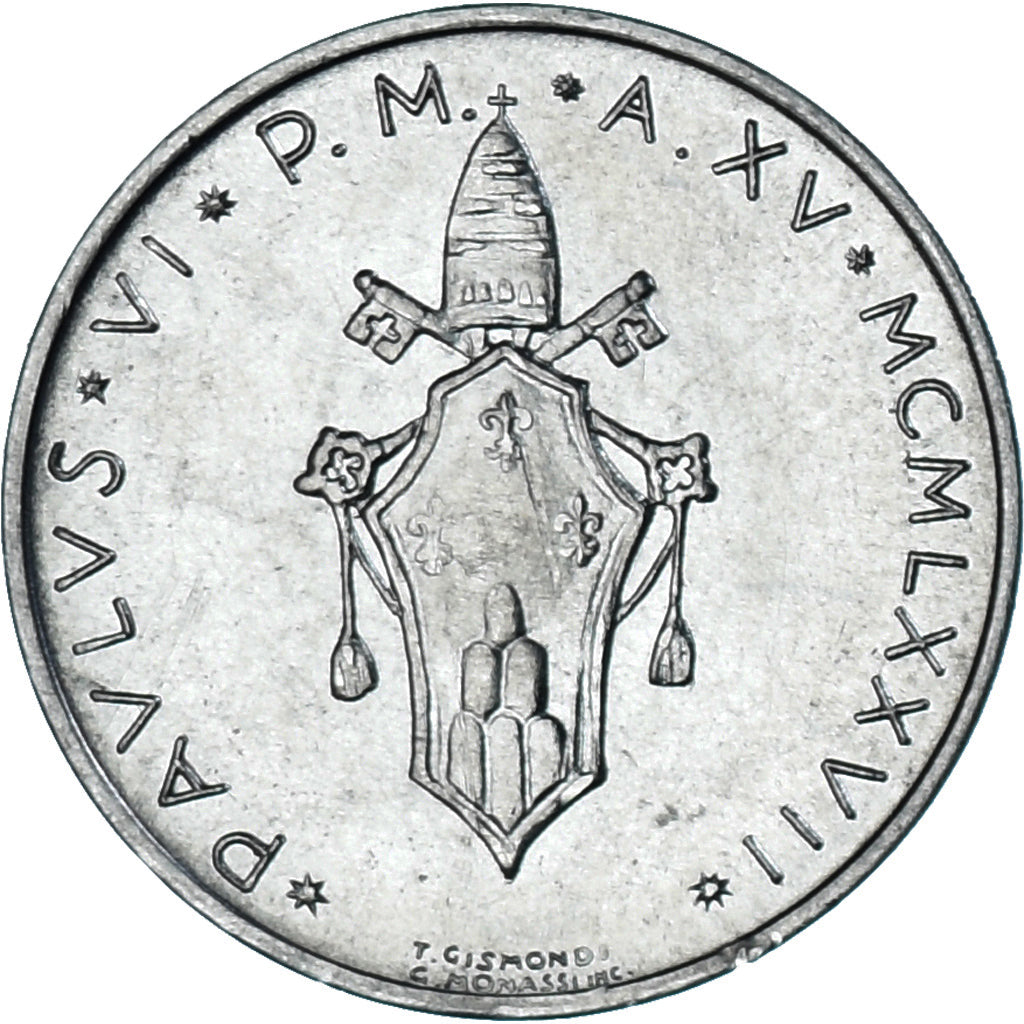 Moneda, CIUDAD DEL VATICANO, Paul VI, 5 Lire, 1977, Roma, SC, Aluminio, KM:118