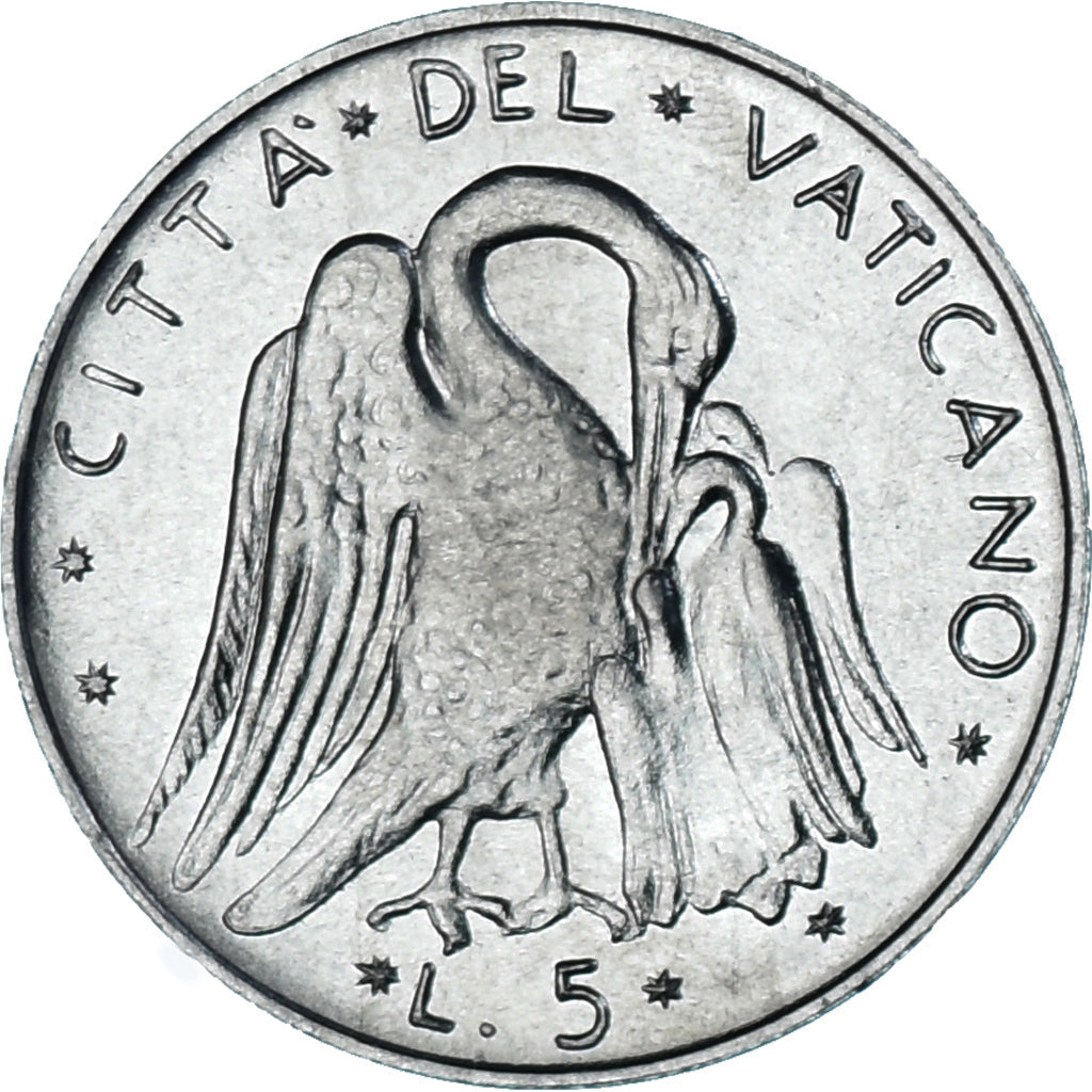 Moneda, CIUDAD DEL VATICANO, Paul VI, 5 Lire, 1977, Roma, SC, Aluminio, KM:118
