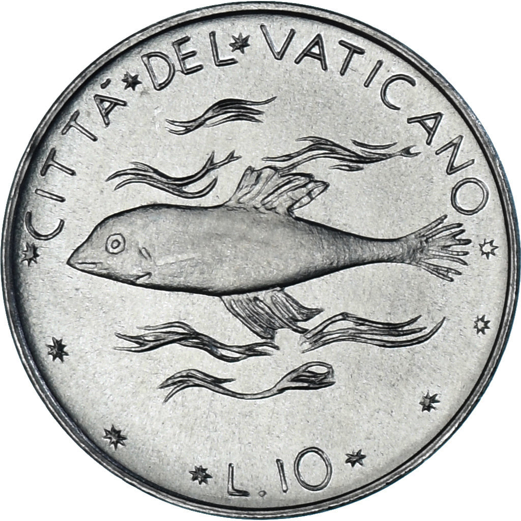 Moneda, CIUDAD DEL VATICANO, Paul VI, 10 Lire, 1977, Roma, SC, Aluminio, KM:119