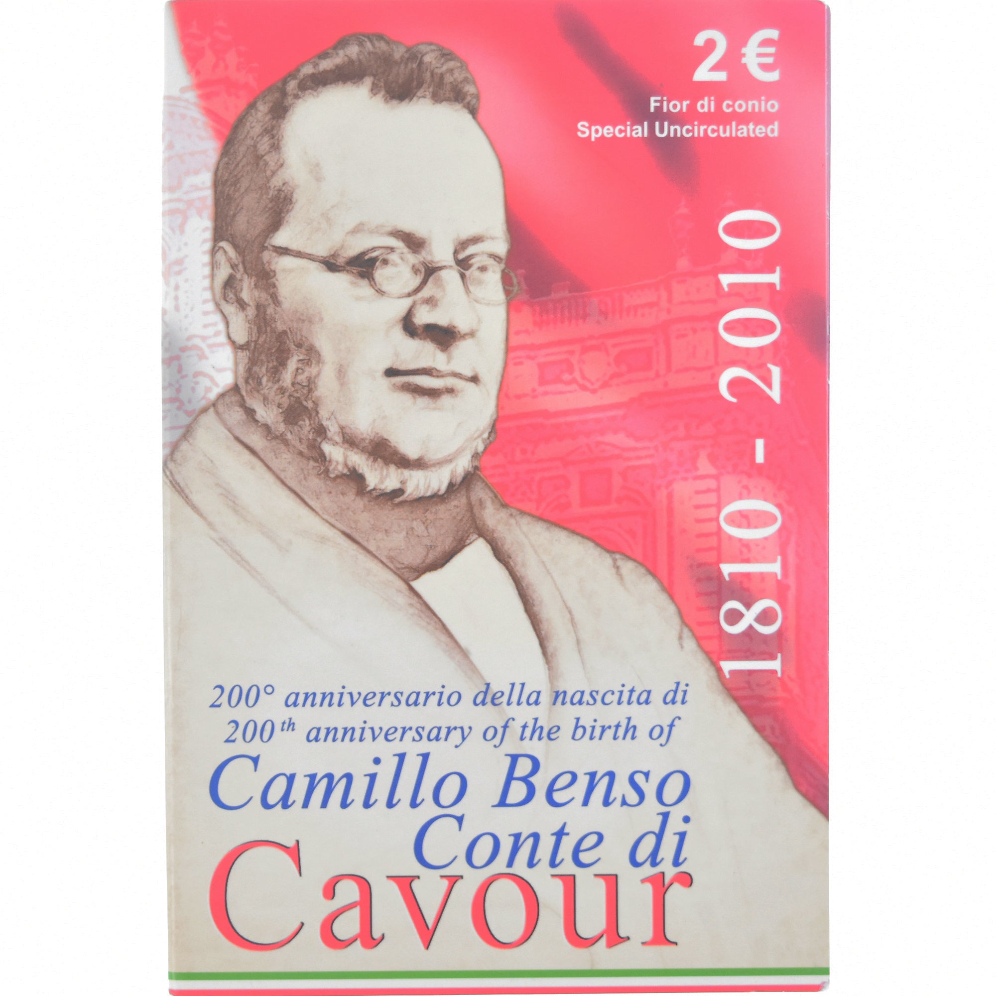 Italia, 2 Euro, Camillo Benso comte di Cavour, 2010, Rome, Special Unc., FDC