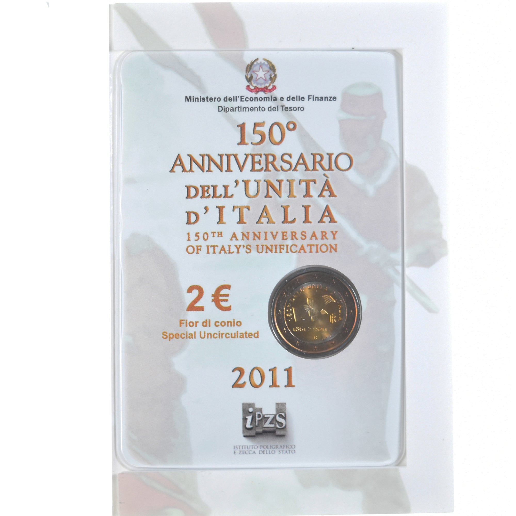 Italy, 2 Euro, italian unification 150 th anniversary, 2011, Rome, BU