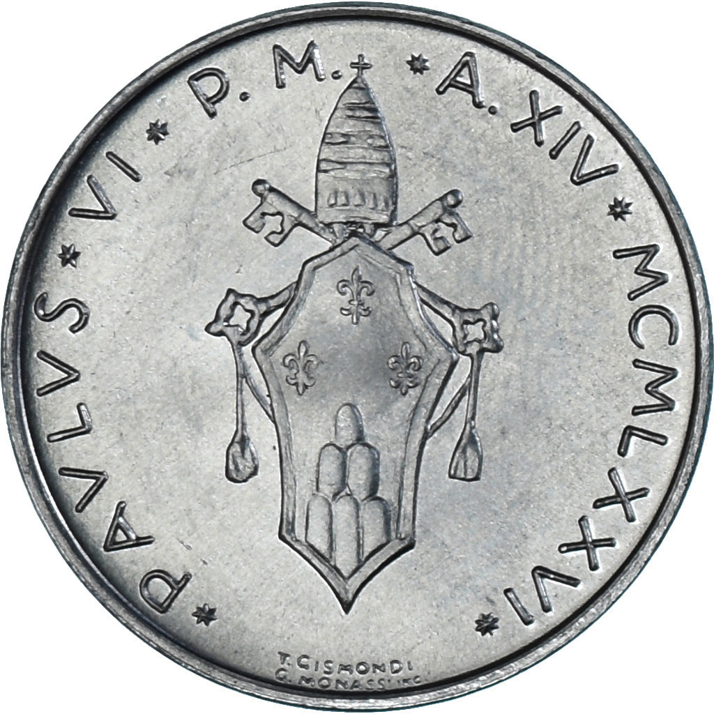 Moneda, CIUDAD DEL VATICANO, Paul VI, 10 Lire, 1976, SC, Aluminio, KM:119