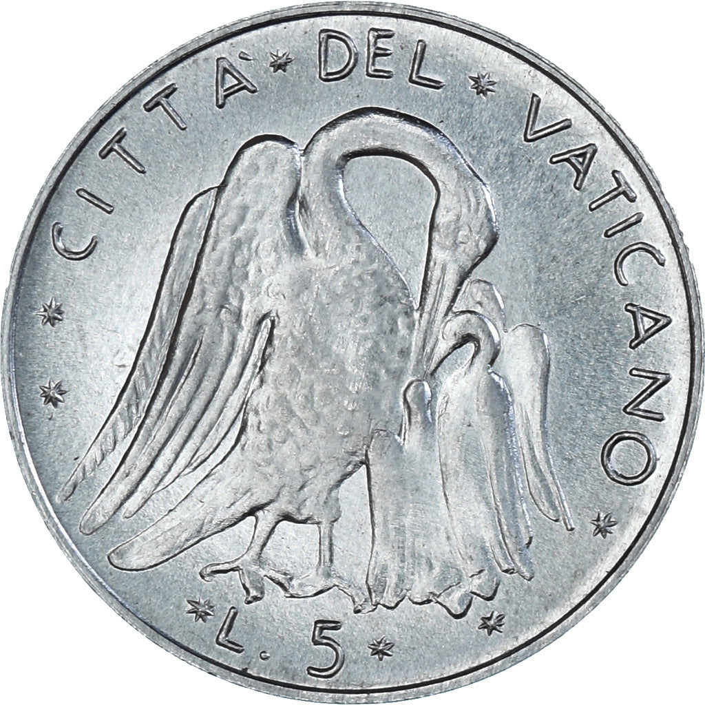 Moneda, CIUDAD DEL VATICANO, Paul VI, 5 Lire, 1976, Roma, SC, Aluminio, KM:118