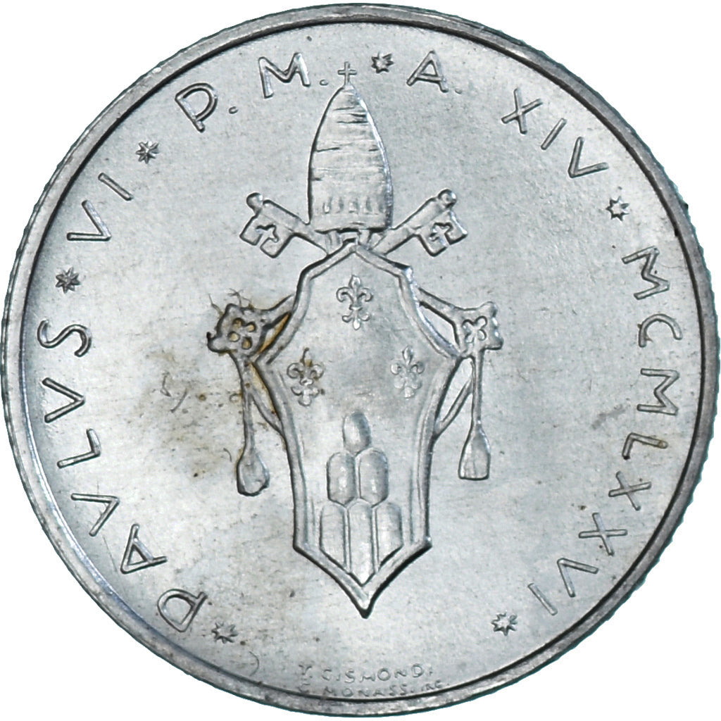 Moneda, CIUDAD DEL VATICANO, Paul VI, 2 Lire, 1976, SC, Aluminio, KM:117