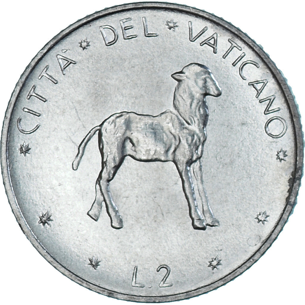 Moneda, CIUDAD DEL VATICANO, Paul VI, 2 Lire, 1976, SC, Aluminio, KM:117