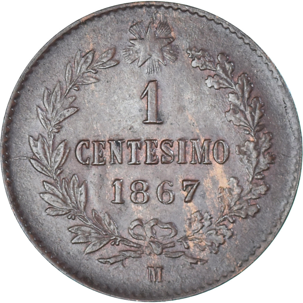 Moeda, Itália, Vittorio Emanuele II, Centesimo, 1867, Milan, AU(55-58), Cobre