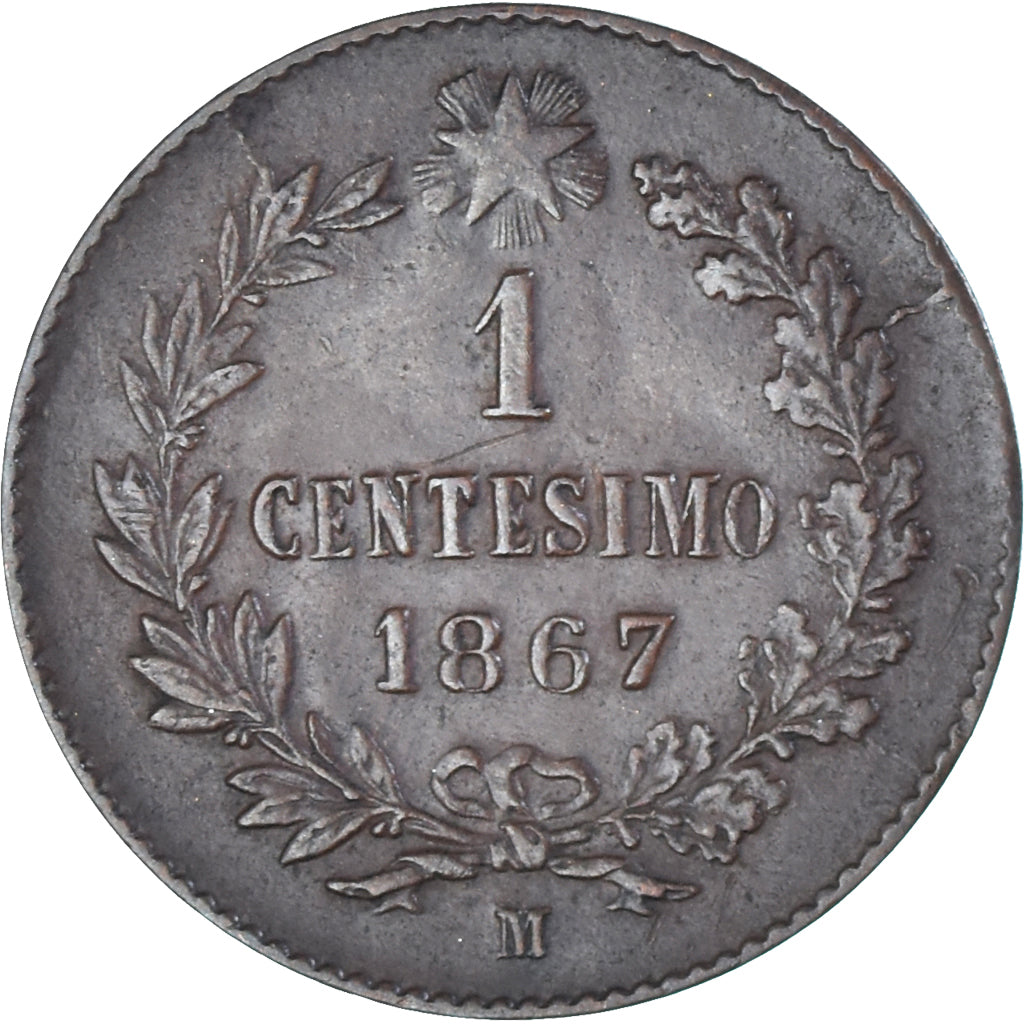Moeda, ESTADOS ITALIANOS, Centesimo, 1867, Milan, AU(50-53), Cuivre, KM:1.1