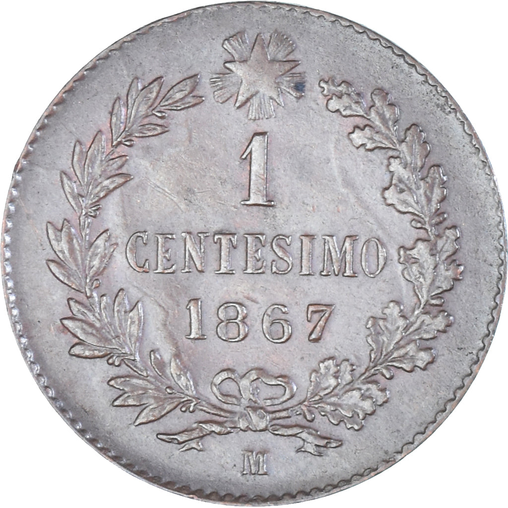 Coin, ITALIAN STATES, Centesimo, 1867, Milan, AU(50-53), Cuivre, KM:1.1