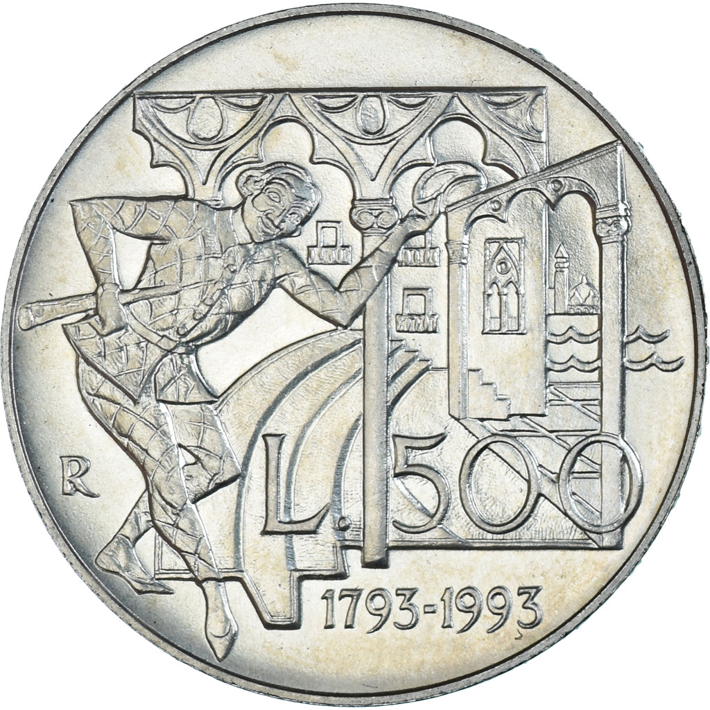Moneta, Włochy, 500 Lire, 1993, Rome, Carlo Goldoni.BU, MS(65-70), Srebro