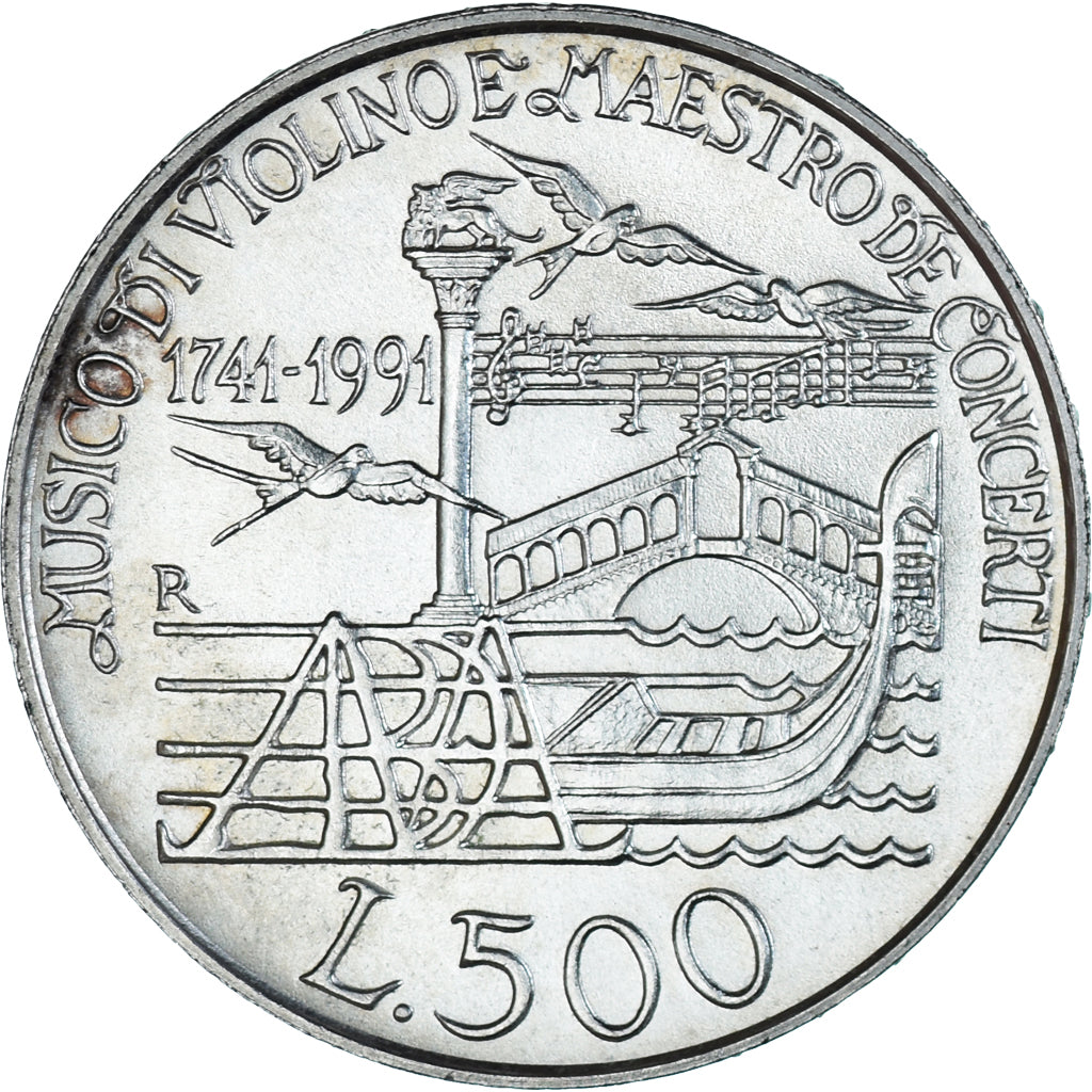 Coin, Italy, 500 Lire, 1991, Rome, MS(60-62), Silver, KM:141