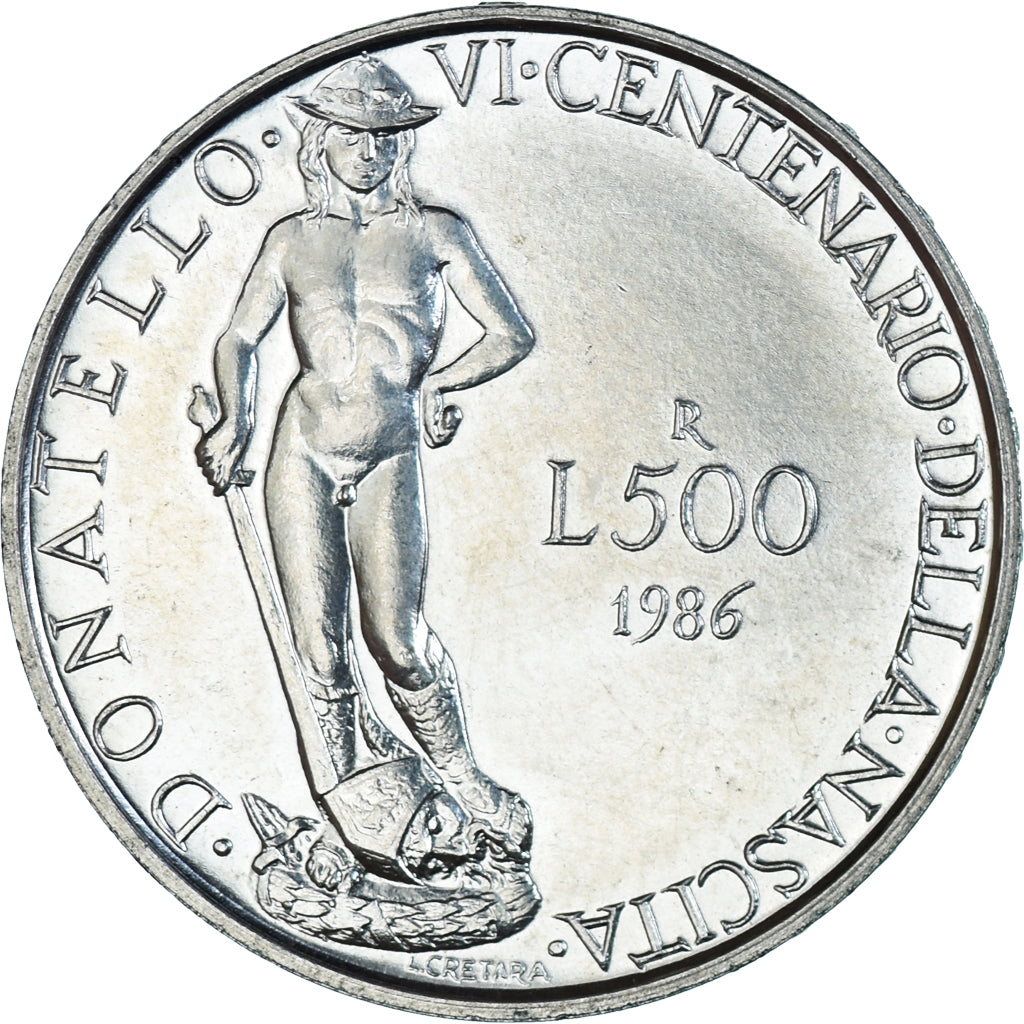 Coin, Italy, 500 Lire, 1986, Rome, Donatello, MS(63), Silver, KM:124