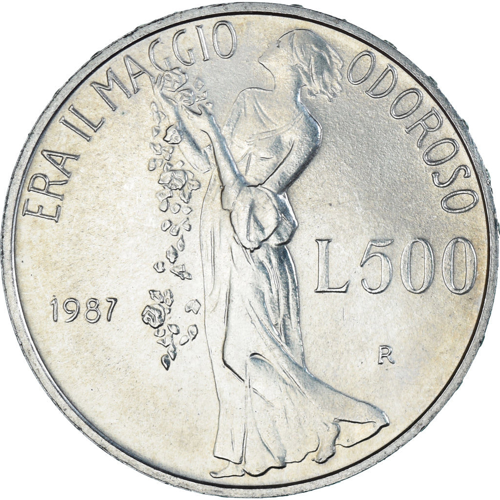 Coin, Italy, 500 Lire, 1987, Rome, Leopardi, MS(63), Silver, KM:132